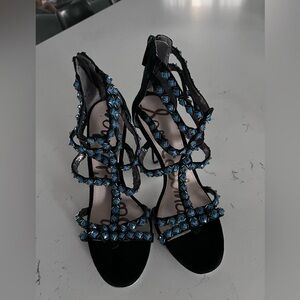 Sam Edelman heeled black sandals with blue stones size 7
